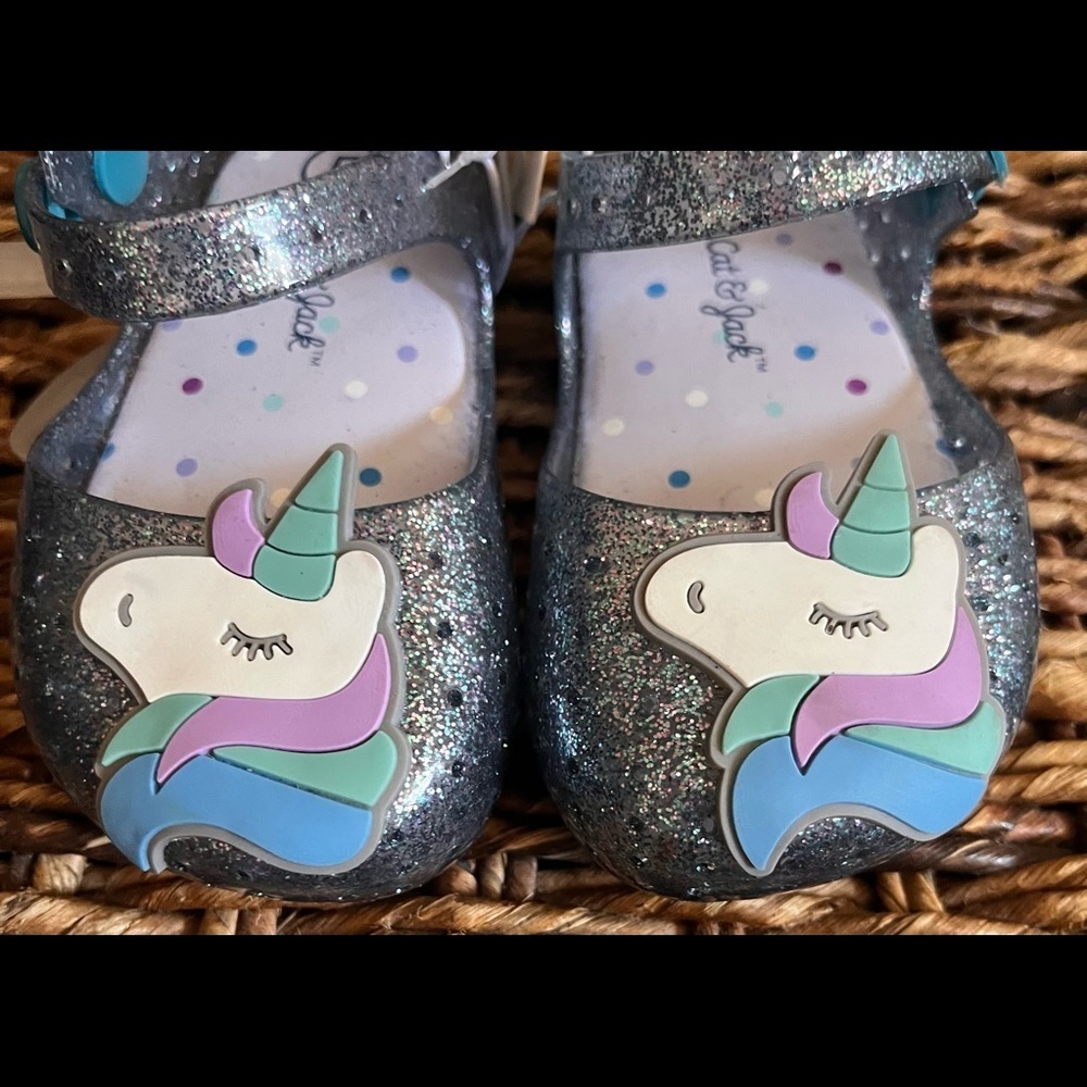 NWT unicorn baby toddler girl shoes Sz 5 blue sparkly adjustable strap - Picture 3 of 8
